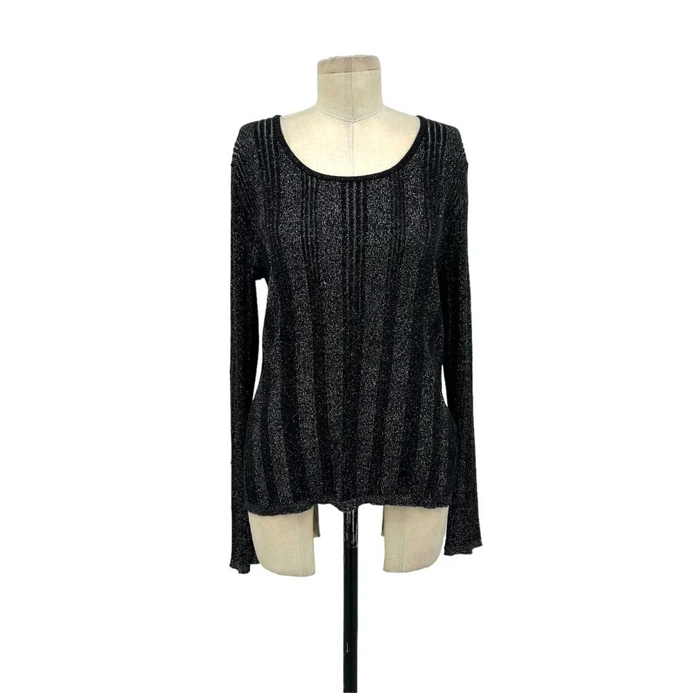 Harley Davidson Metallic Silver Black Ribbed‎ Knit Pullover Sweater Size XL